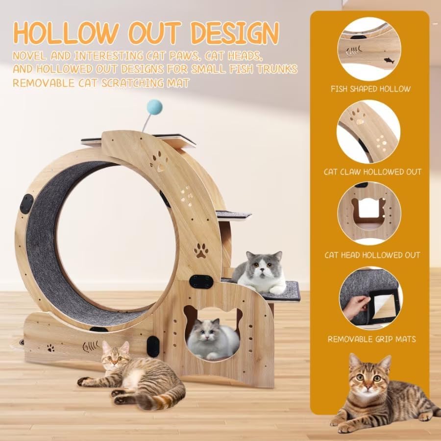 6-in-1 Cat Wheel, Upgraded Silent Cats Exercise Wheel for Large Cats, Indoor Running Treadmill, Cat Walking Furniture & Toys