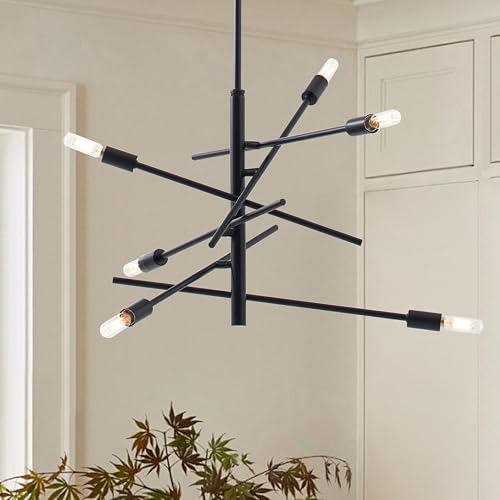 VILUXY Black Modern Chandelier Sputnik Lighting Fixture 6-LightMid-Century Ceiling Pendant