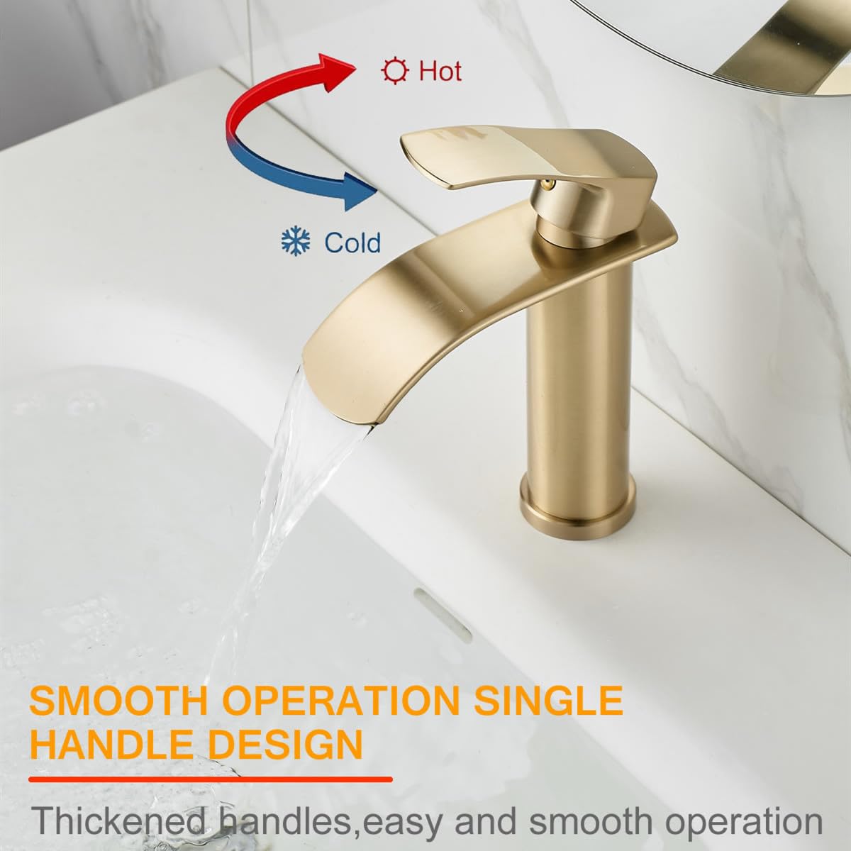 Beelee, rubinetto monoforo con miscelatore a cascata, con attacco G3/8" per acqua fredda e calda, oro spazzolato, rubinetto moderno per lavabo da bagno