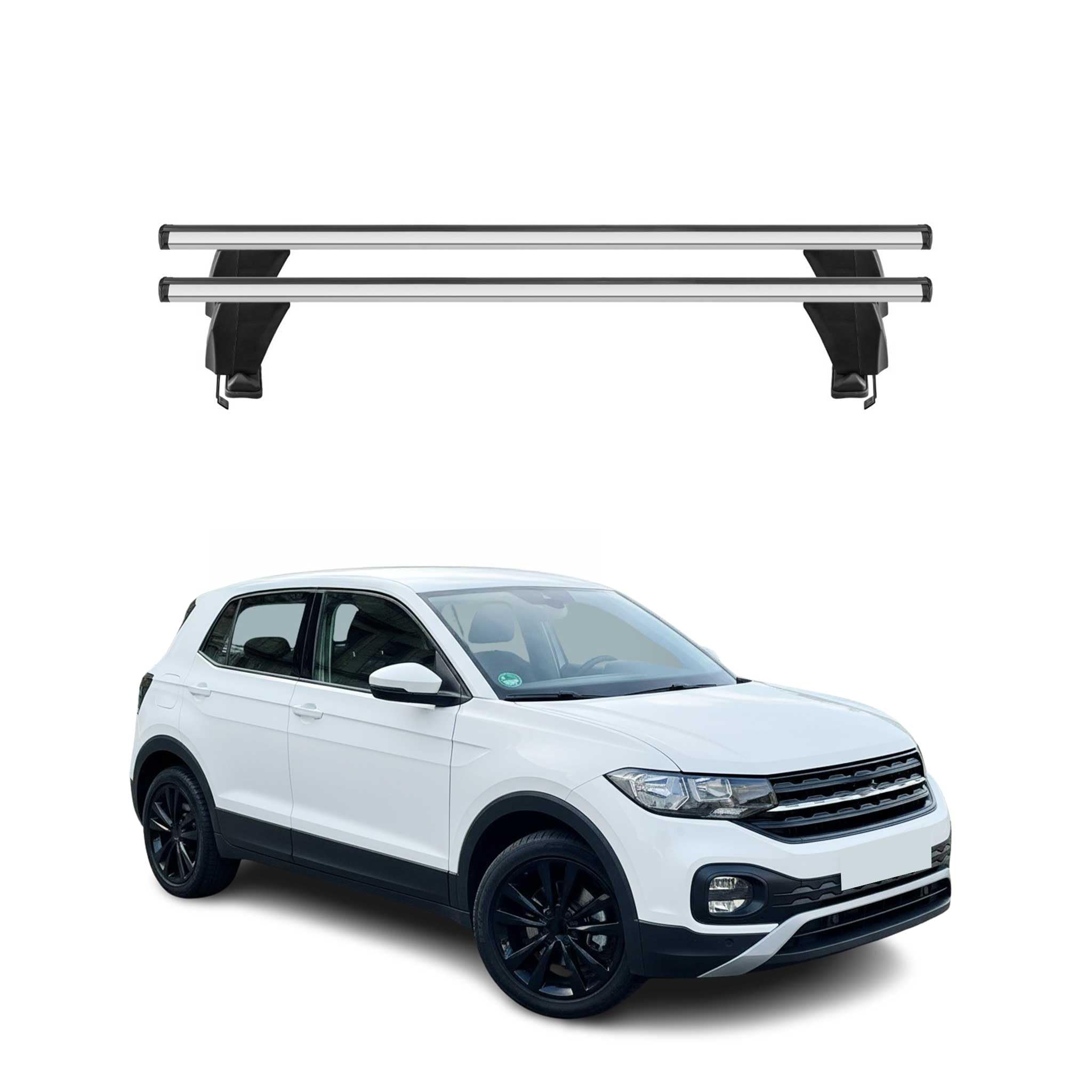 OMAC Poprzeczki aluminiowe do VW T-Cross 2019-2026 – Zamykane – Rowek T – City Crash Tested – Nośność 50 kg Szary