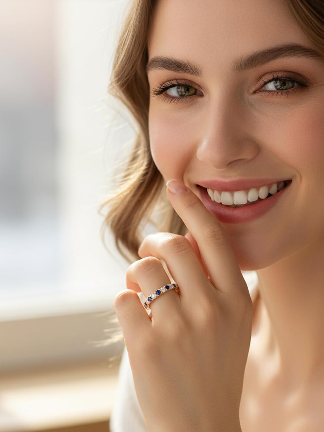 CYW Sapphire/Ruby/Emerald/Moissanite Hand Setting Full Eternity Rings for Women, Solid 925 Sterling Silver with Rhodium/Yellow Gold Plated, Valentine Wedding Anniversary Jewelry