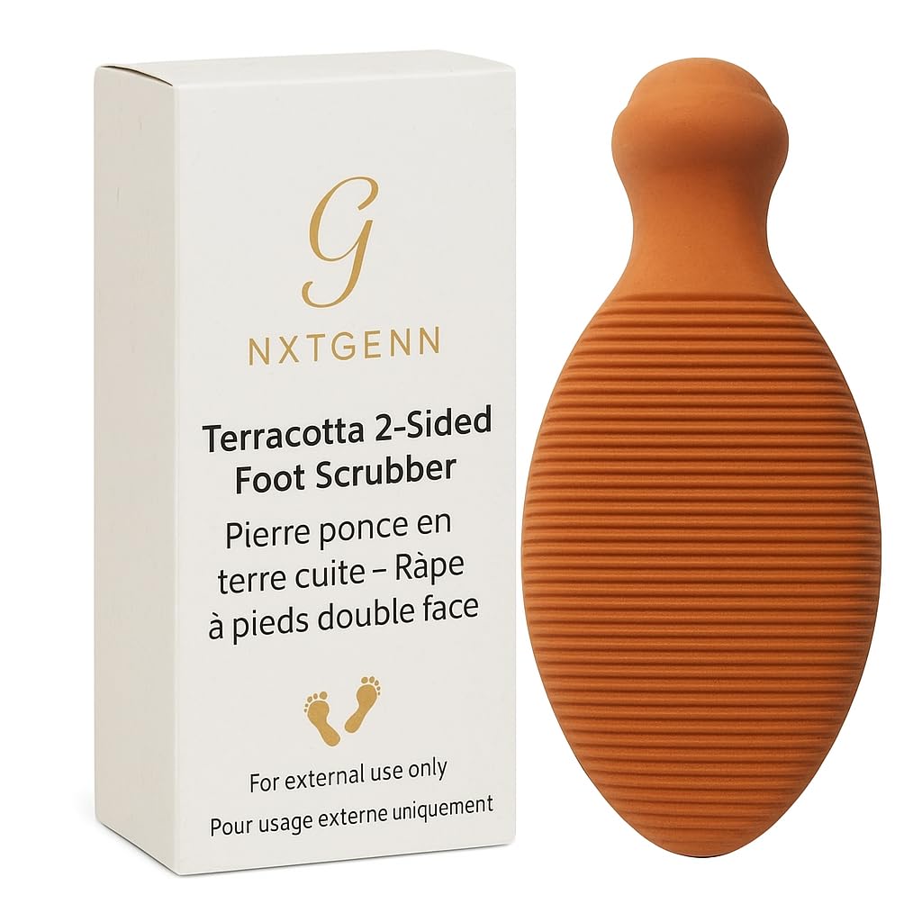 NxtGenn Pumice Stone for Feet – Natural Terra Cotta Foot Scrubber & Callus Remover – Dual-Sided Ergonomic Pedicure Tool, Dead Skin Exfoliator & Pumice Stone Foot Massager, 1 Pack