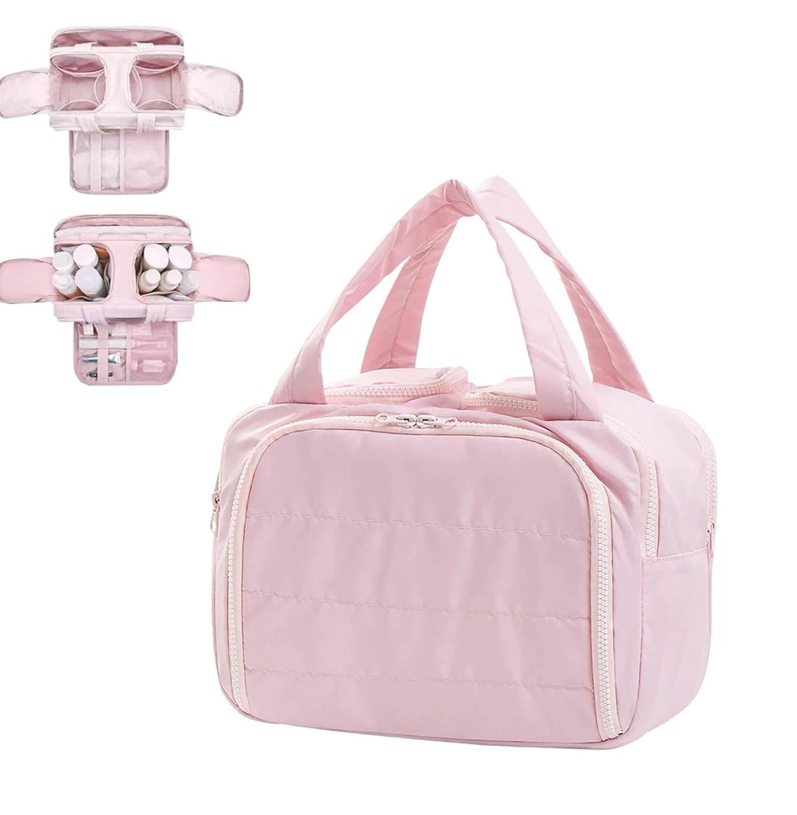 Organizador de maquillaje de viaje, bolsa de aseo de gran capacidad, bolsa de cosméticos ligera 4 en 1 con separación húmeda y seca, fácil de transportar para mujeres