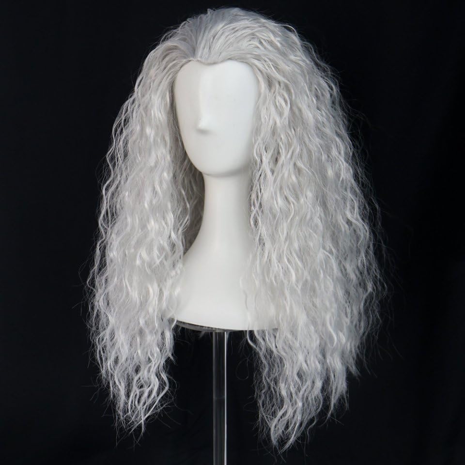 ANOGOL Hair Cap+ Long Grey Curly Wig Women Witch Wig Silver Outfit for Anime Cosplay Crazy Wigs Old Lady Wigs Long Gray Hair Women Halloween Party Costume Outfit - Image 3