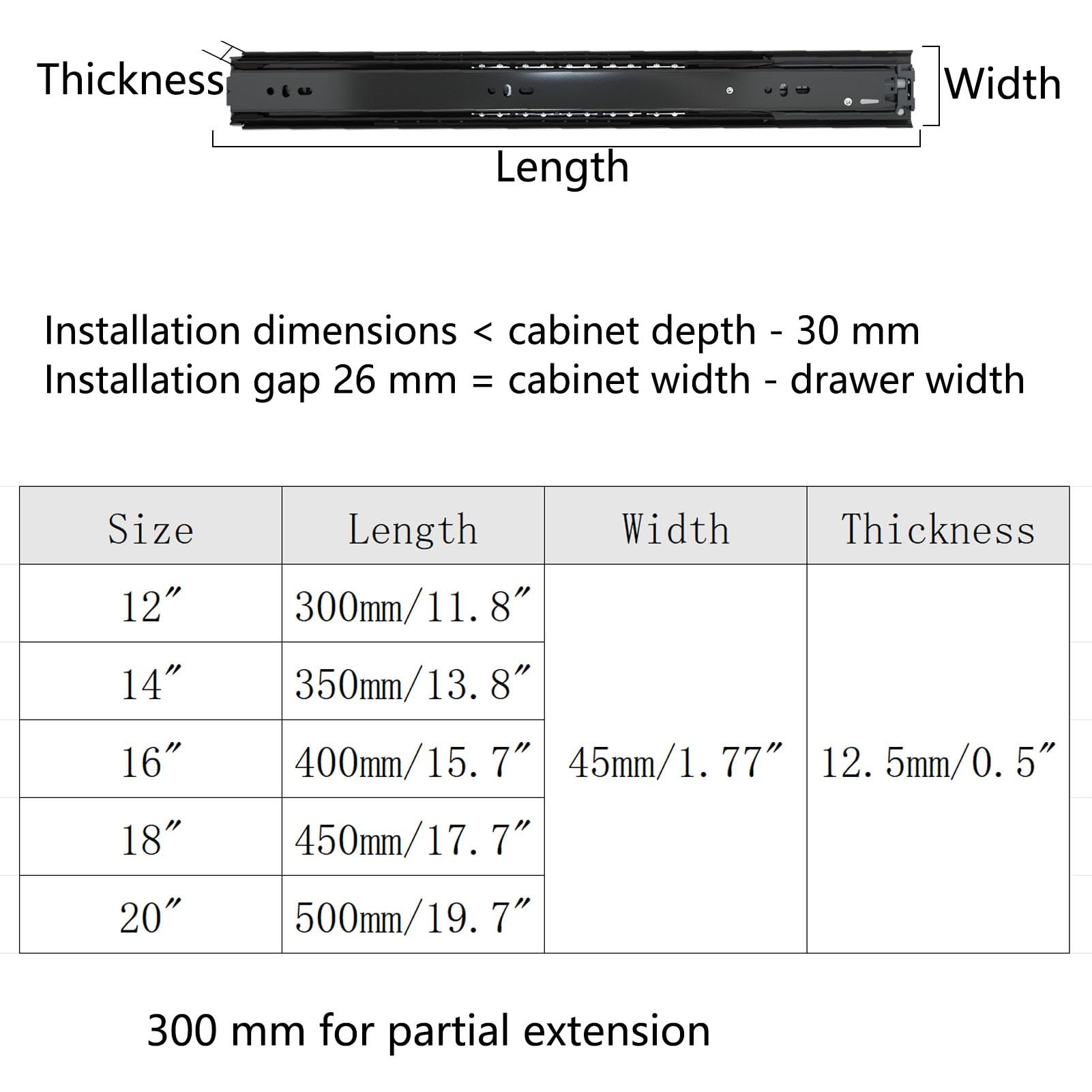 1 Paar Soft Close Schubladenschienen, Leise Dämpfung, Vollauszug Seitliche Montageschienen for Küchen Schlafzimmer Wohnzimmer(18" (450mm))