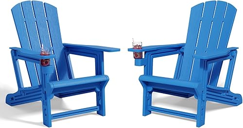Juego de 2 Sillas Adirondack, Sillas Adirondack de Plástico para Todo Clima, Sillas para Fogata con Portavasos, Silla de Jardín Exterior para Patio,