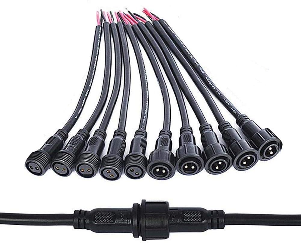 5Pairs 2pin Black Electrical Connector LED Connector for LED Lights 20cm Extension Cable 40cm/Pair 0.75mm² 22mm Nut