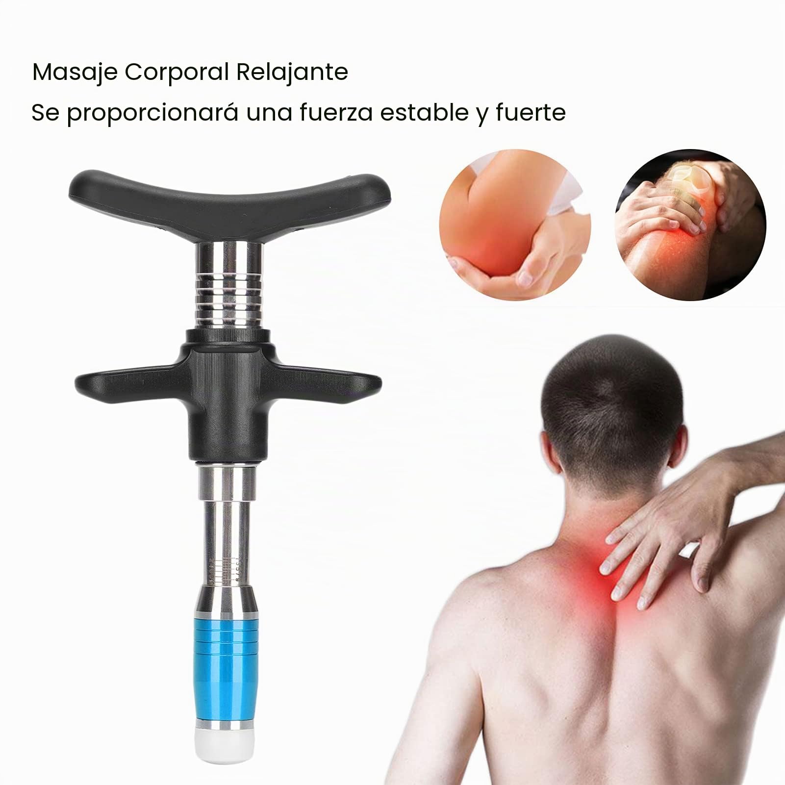 Masajeador Espinal Manual de Un Cabezal – 10 Niveles de Intensidad x Ideal para Ajuste Quiropráctico x Fabricado en Acero Inoxidable x Alivio Articular y Cervical x Portátil y Ergonómico