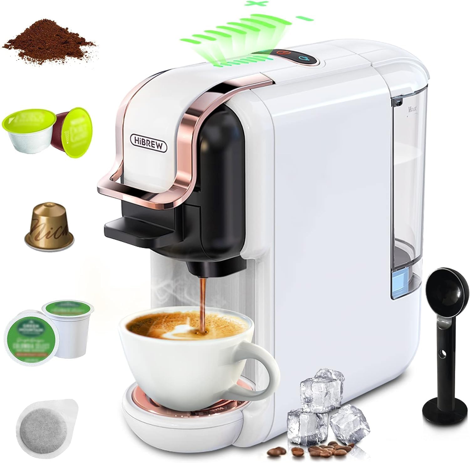 HiBREW 5-in-1 Coffee Machine, 19 Bar Espresso Machine for Capsules Cold/Hot Mode, H2B(White)