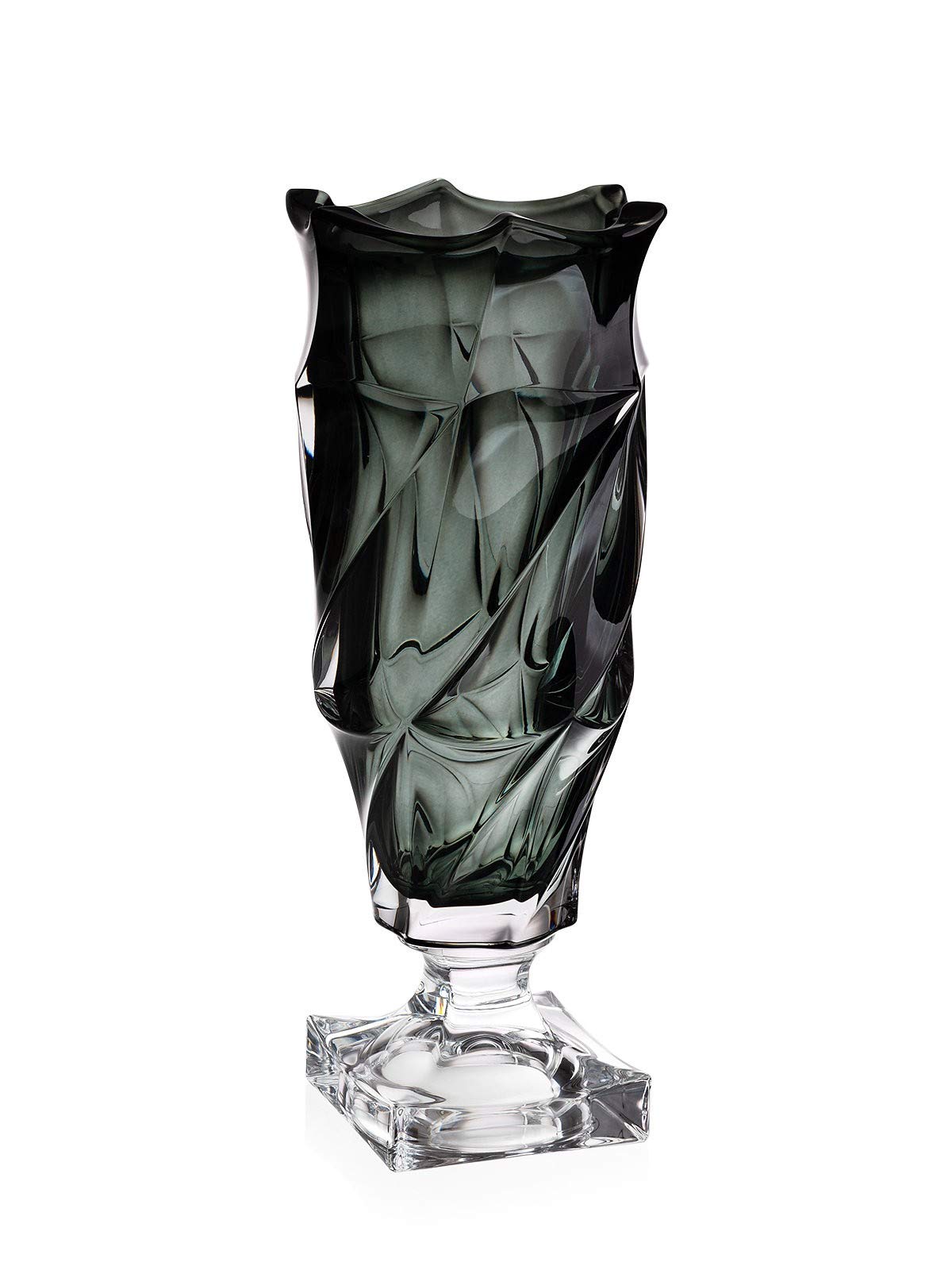 Buy Czech Bohemian Crystal Glass Footed Vase 15''-Height Grey Smoke Decorative Gift Elegant ''Flamenco'' Design Gorgeous Centerpiece Flower Vase Classic Crystal Glass Online at desertcart Maldives