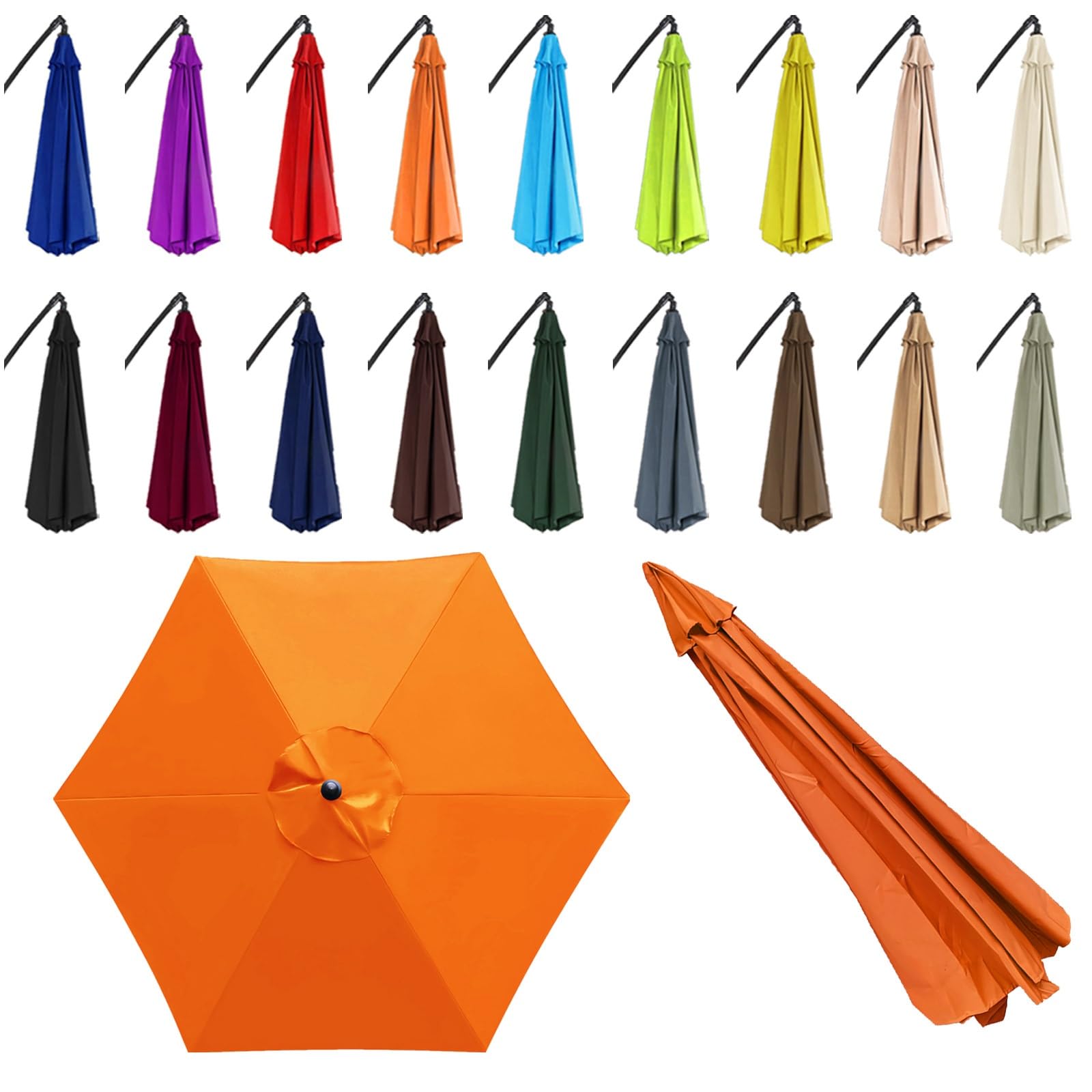 6 Ribs Sun Umbrella Replacement Cloth for 2/2.5/2.7/3.0m - Parasol Canopy Cover - Garden Parasol Canopy Cover - Canopy Only - for Pool, Yard, Beach, Garden, Market(Orange Color,6 ribs: 2m/6.6ft) — image 1