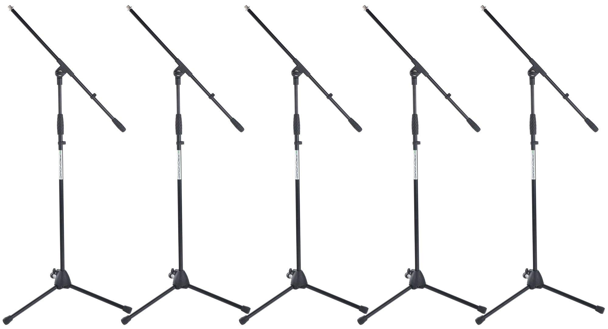 Set da 5 Supporti Microfono Pronomic MS-116 con Asta (stabile treppiede con asta, regolabile in altezza, incl. riduttore filettatura e clip per cavi, nero)