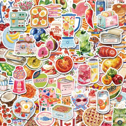 300 PCS Aesthetic Food Stickers Vinyl Scrapbook Stickers for Journaling Laptops Hydro Flasks Phones Skateboards and Luggage
