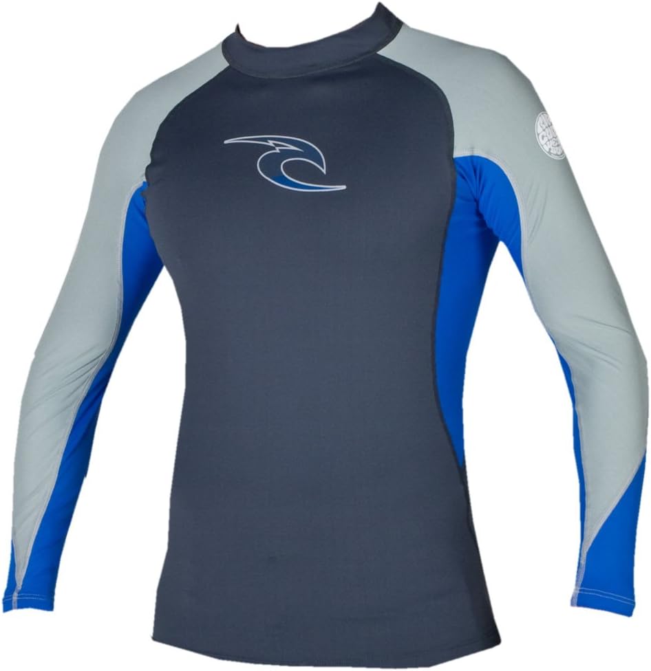 Rip Curl Men's Classic Long Sleeve Wave Rashguard (Charcoal/Blue, X-Large)