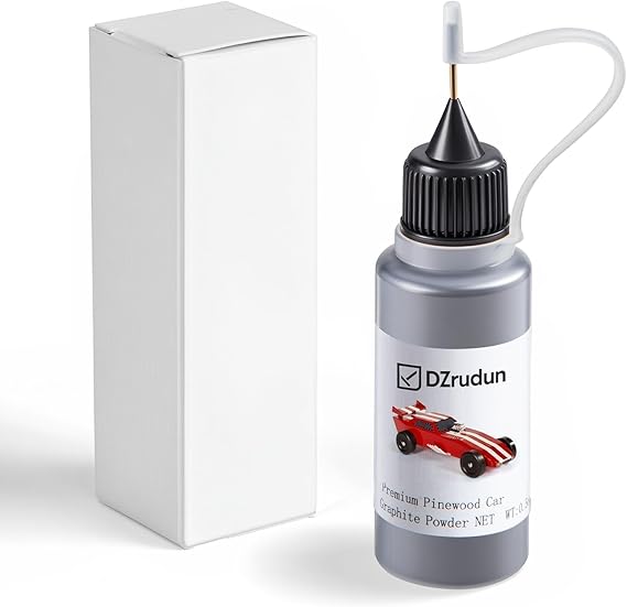 DZrudun Graphite Powder for Pinewood Cars-0.5oz Dry Graphite Lubricant Spray for Derby Axles&Wheels|High-Purity 3000-Mesh Multi-Use Lock Lubricant|Use with Pinewood Car Weights Kit|Easy Squeeze Bottle