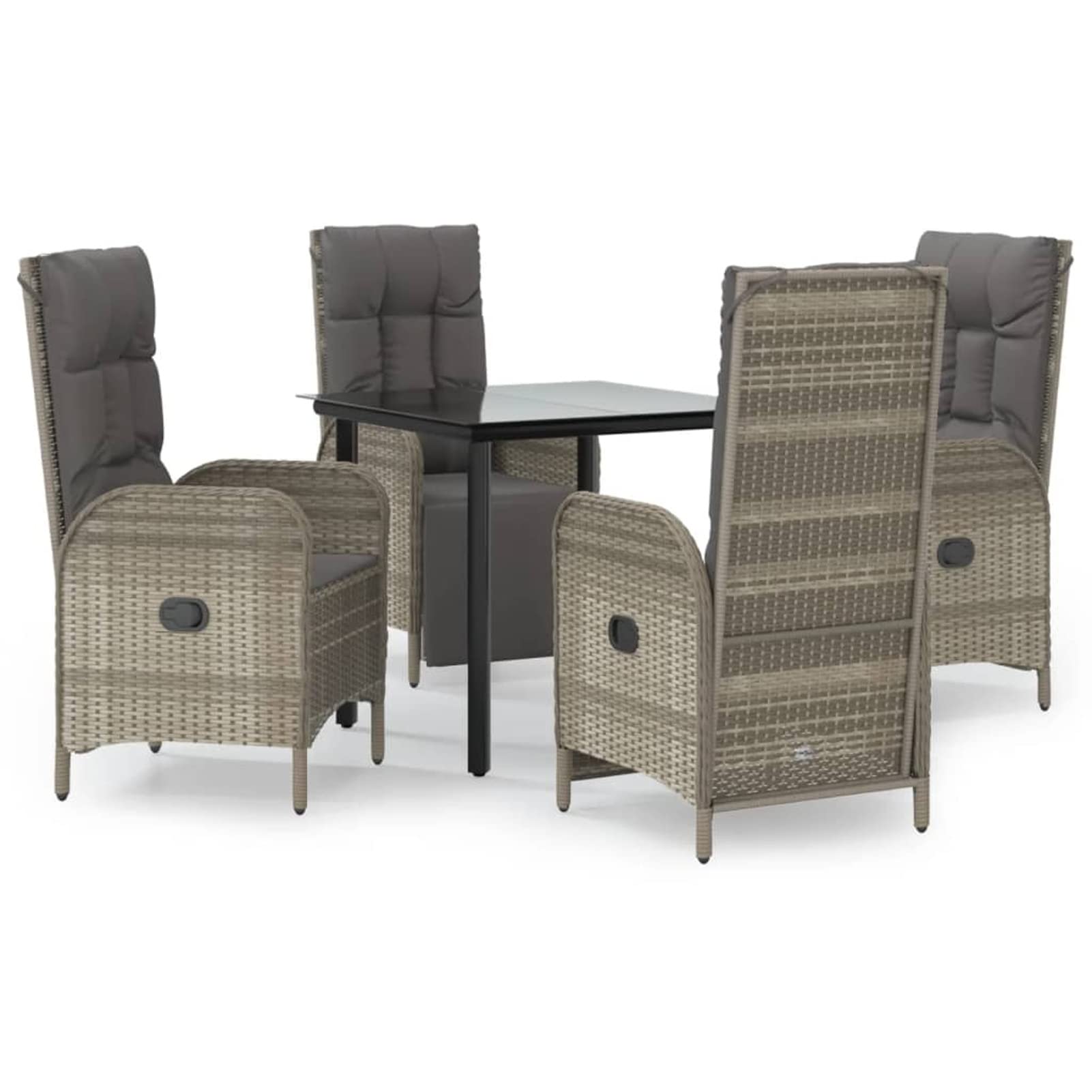 3185205 Set da Pranzo Giardino 5pz Nero e Grigio con Cuscini Polyrattan Testata in Legno,Testata Letto Matrimoniale Muebles Dormitorio Spalliera Letto Testiere per Letto Matrimoniale