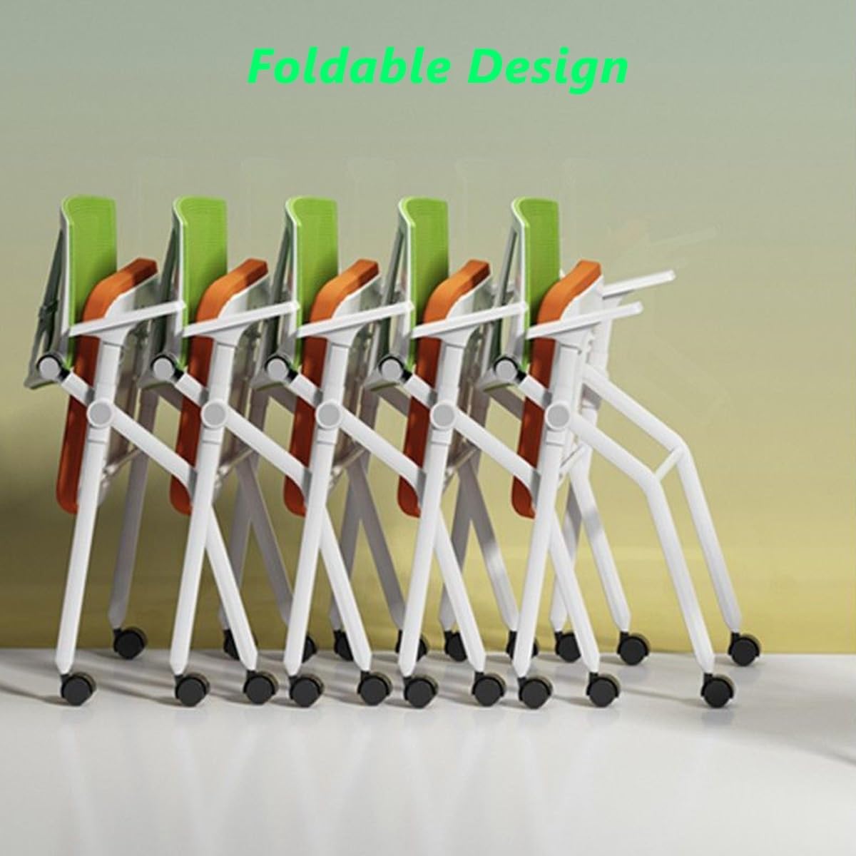 Black Mesh Office Chair with Accached Desk,Folding Guest Reception Chairs with Arm,Stackable Conference Room Chair with Lumbar Support,Event Chair(with Writing Board)