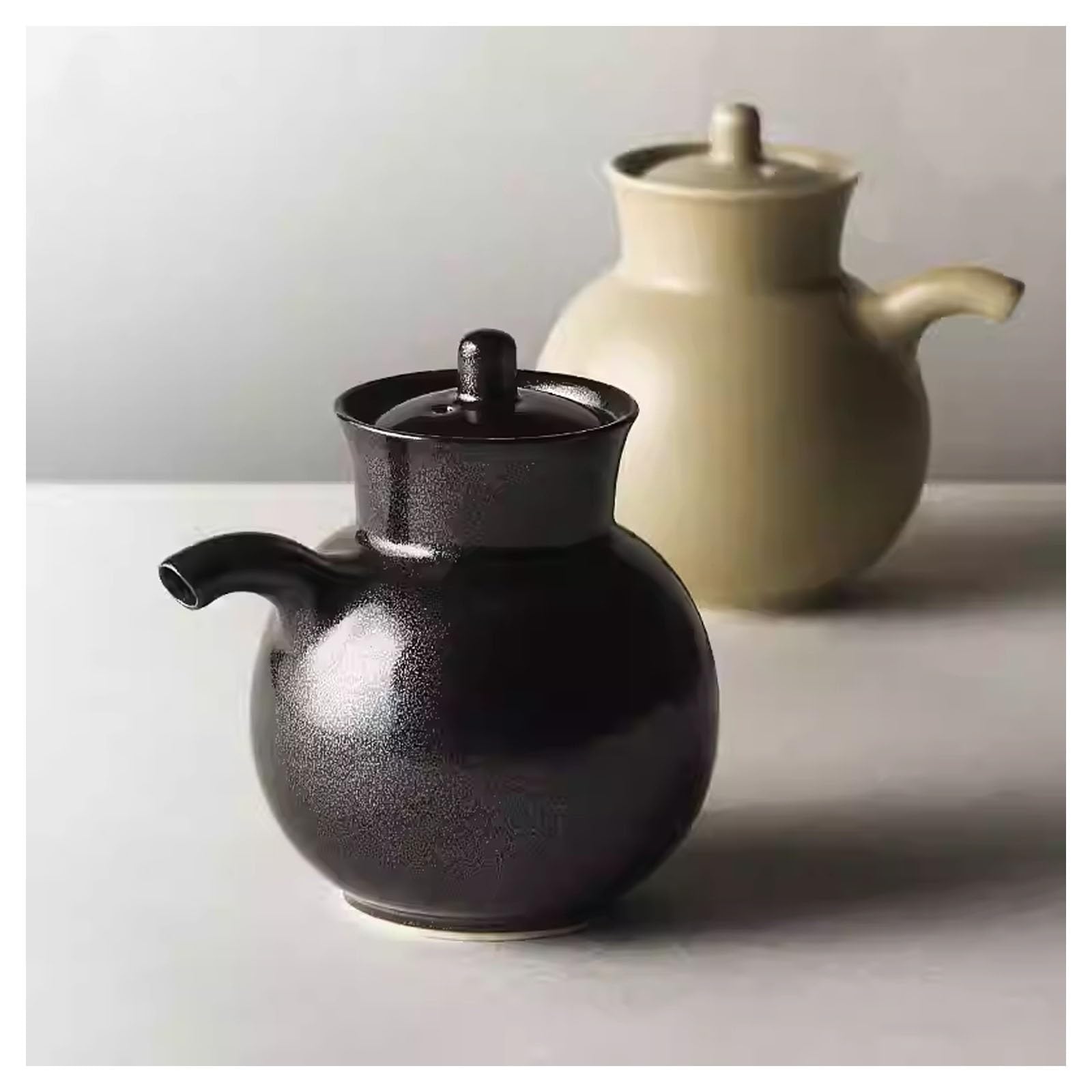 Dispenser per salse in ceramica con coperchio, porta salsa di soia e aceto, in stile giapponese, per condimenti e condimenti, ideale per spezie e salse