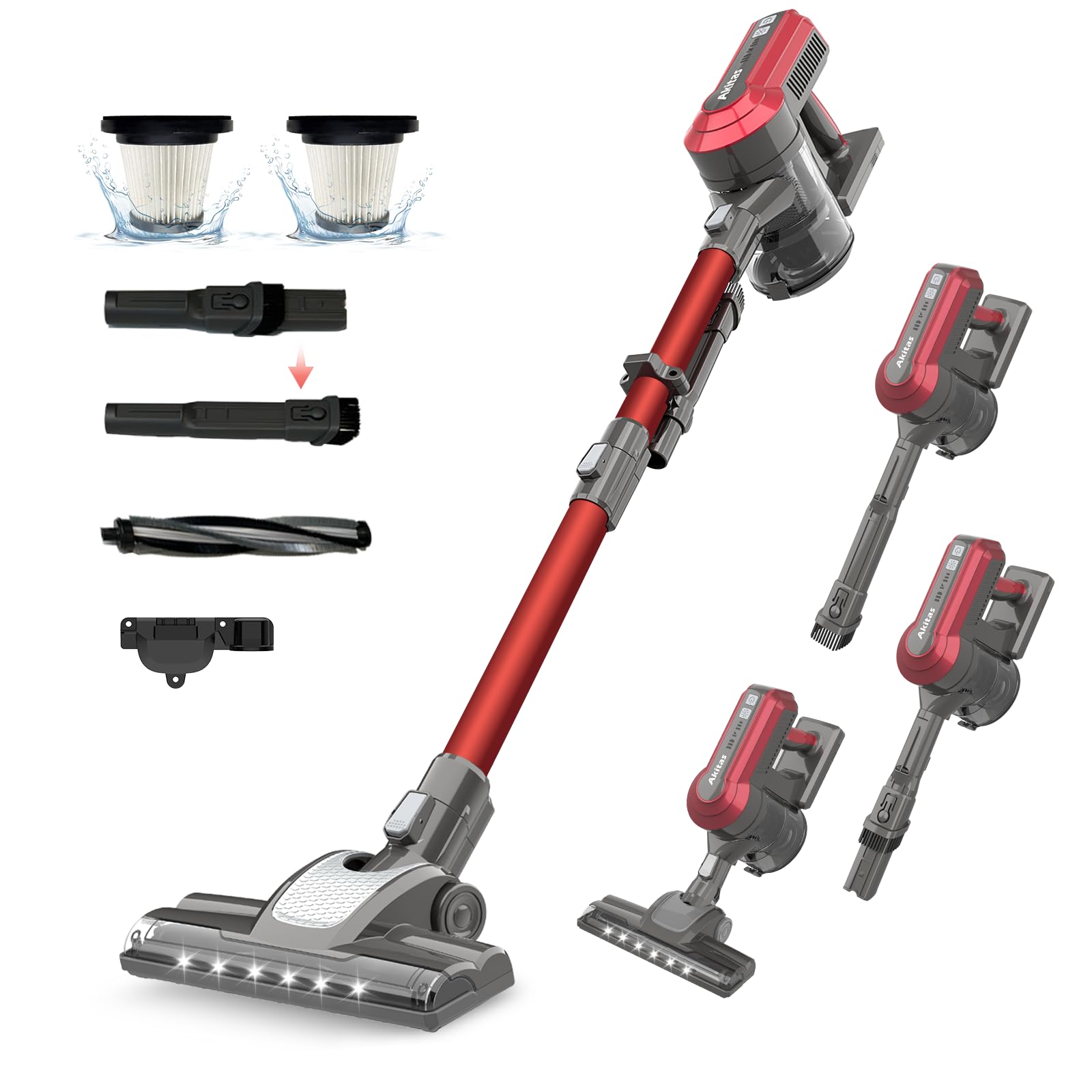 Akitas V10 Kabelloser Staubsauger 30V 450W Bis zu 50 Minuten Laufzeit 3 Saugstufen Hand- und Stielstaubsauger Bürstenloser Digitalmotor Wiederaufladbarer Lithium-Akku Ideal für Teppiche und Tierhaare