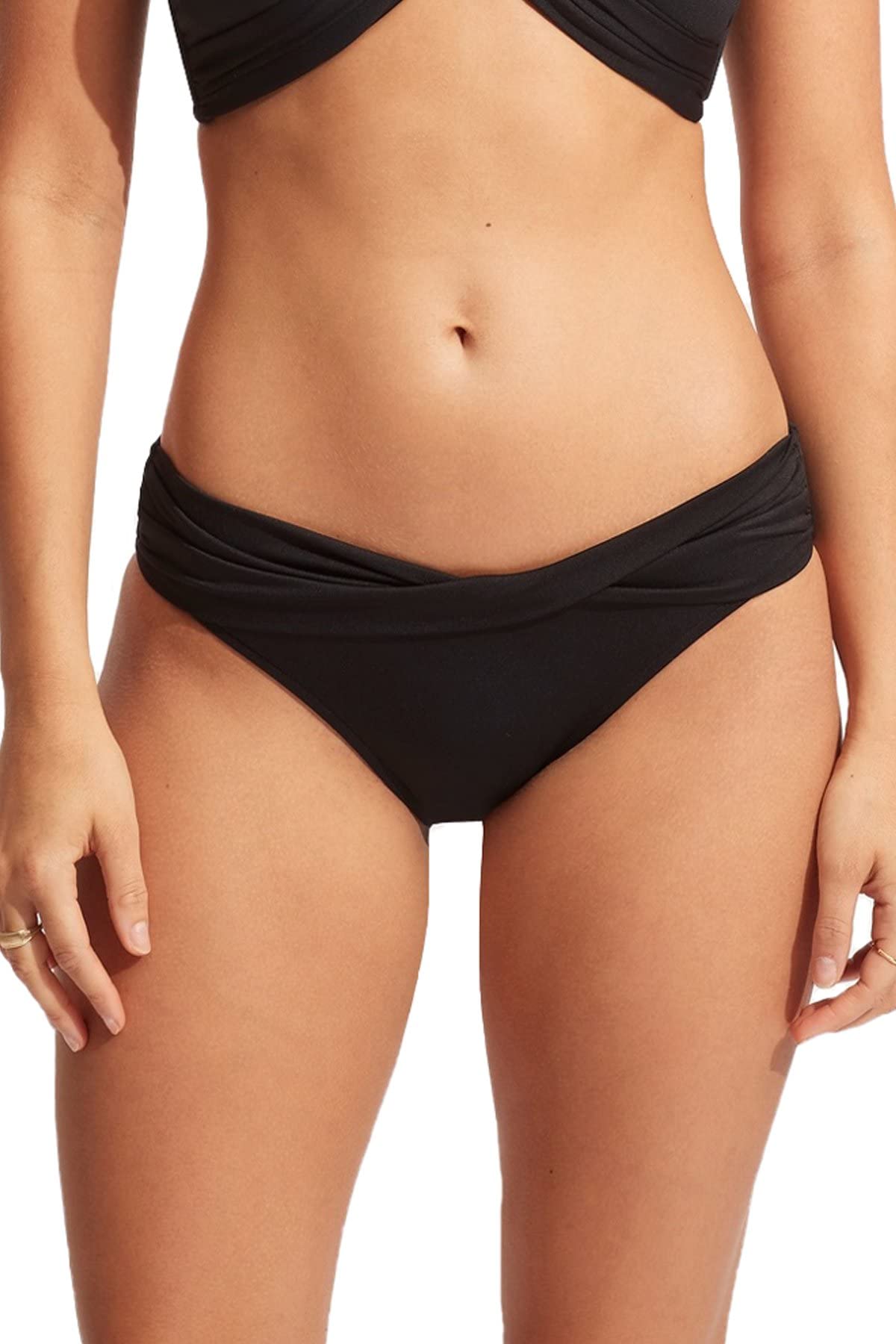 Seafolly Women's Twist Band Hipster Full Coverage Bikini Bottom Swimsuit Separates, Eco Collective Black, 6
