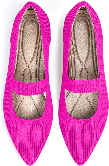 Image of TINGRISE Women's Flats Shoes Pointed Toe Knit Washable Ballet Comfortable Dressy Mary Jane Flat
