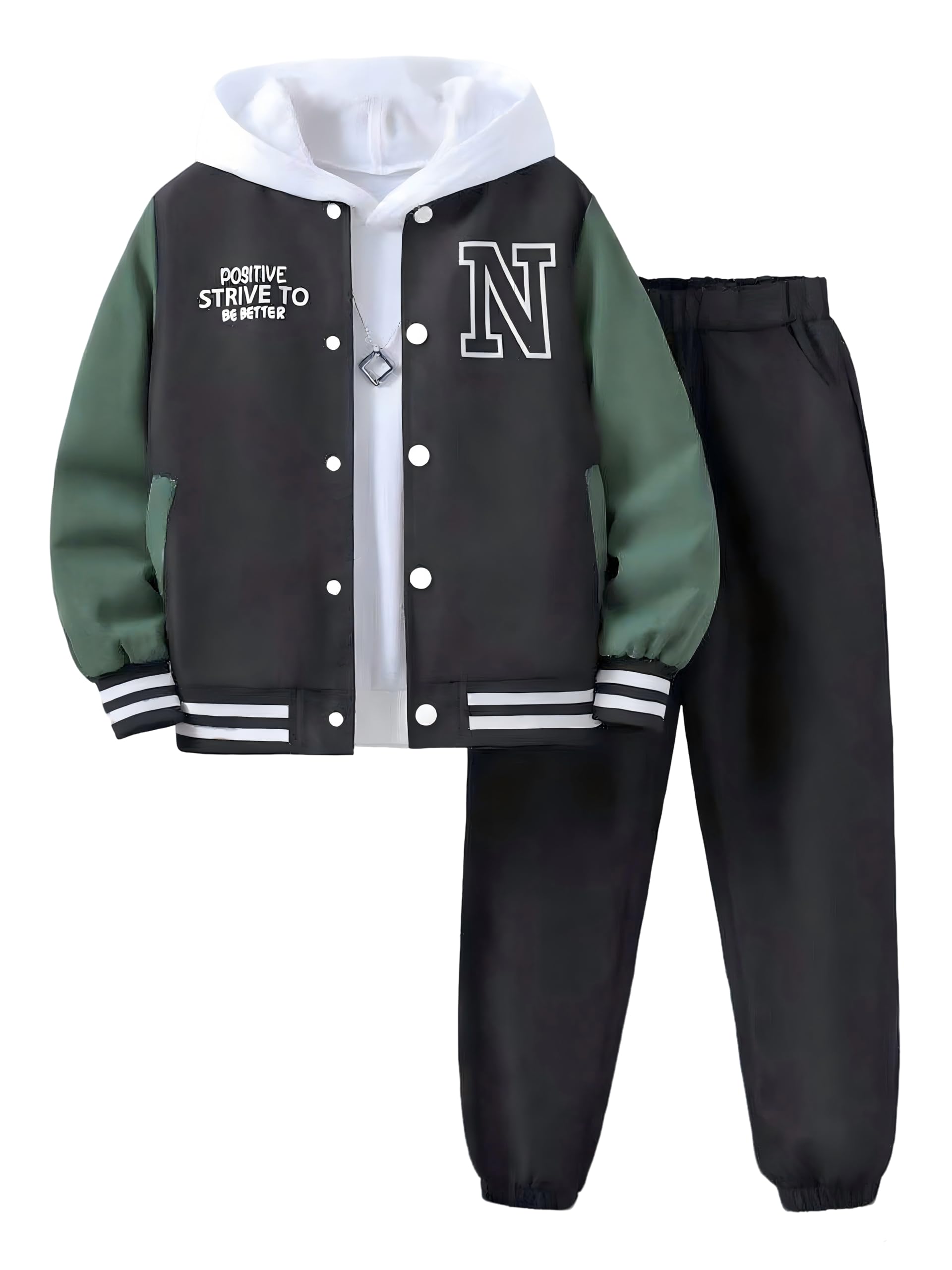 Cakaner Boys Color Block Button Down Shirt and Jogger Pants Button Up Sweatsuits Sets (Size: 5-12T)