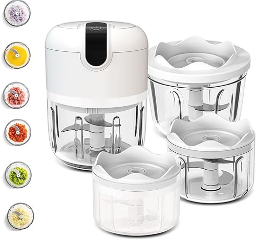 Mini picadora de alimentos inalámbrica blanca de 3 tazas, pequeño procesador de alimentos para ajo, nueces, carne (100 + 250 + 11.8 fl oz), CQ3654