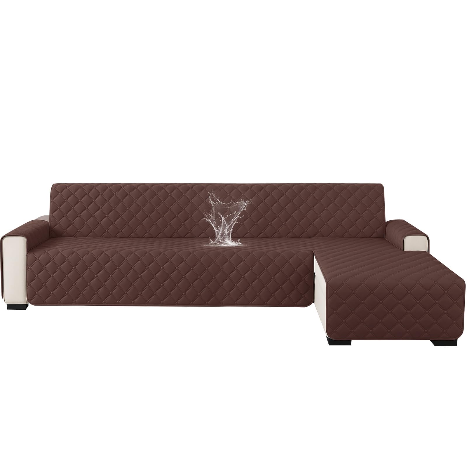Ystyle Waterproof 3 Seater Sofa Chaise Longue Cover, Universal Reversible Left/Right Sofa Cover, Anti Cat and Dog Pet, Stain Resistant Protector, Coffee