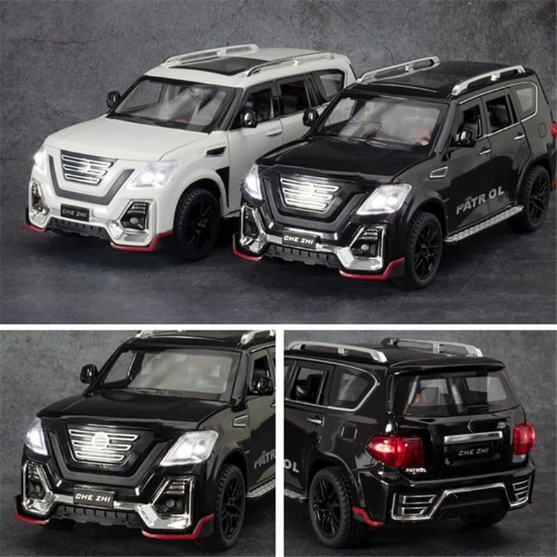 Image of Kids Model 1:24 N Petrol Die Cast Metal Car Pull Back Action Opening Doors with Realistic Engine Sound Lights Toy Car Gift for Boys - Black
