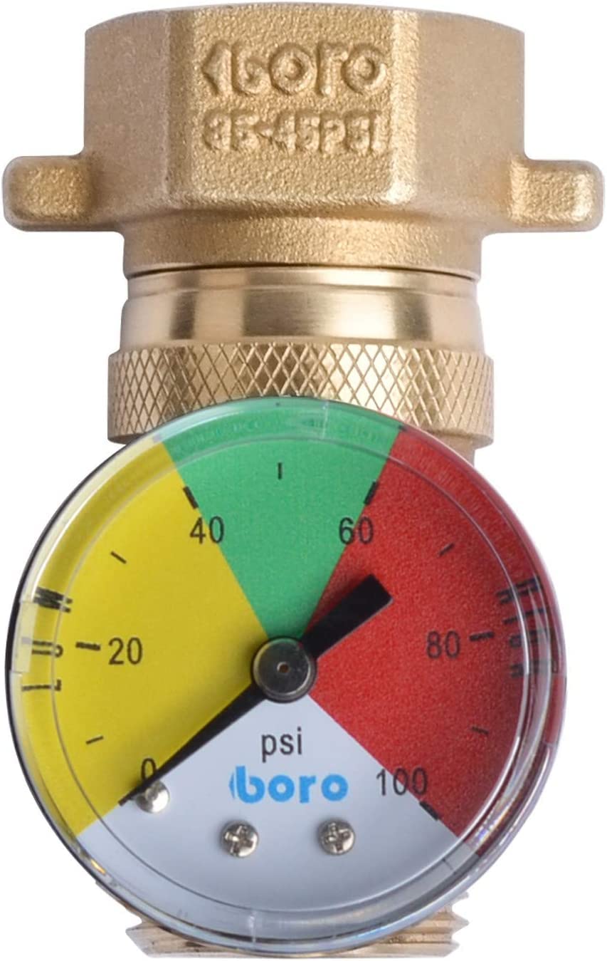 RV Water Pressure Regulation,3/4" Garden Hose Thread, for RV Camper, Hose, Trailer, Setting 35-45 Psi (with Gauge)