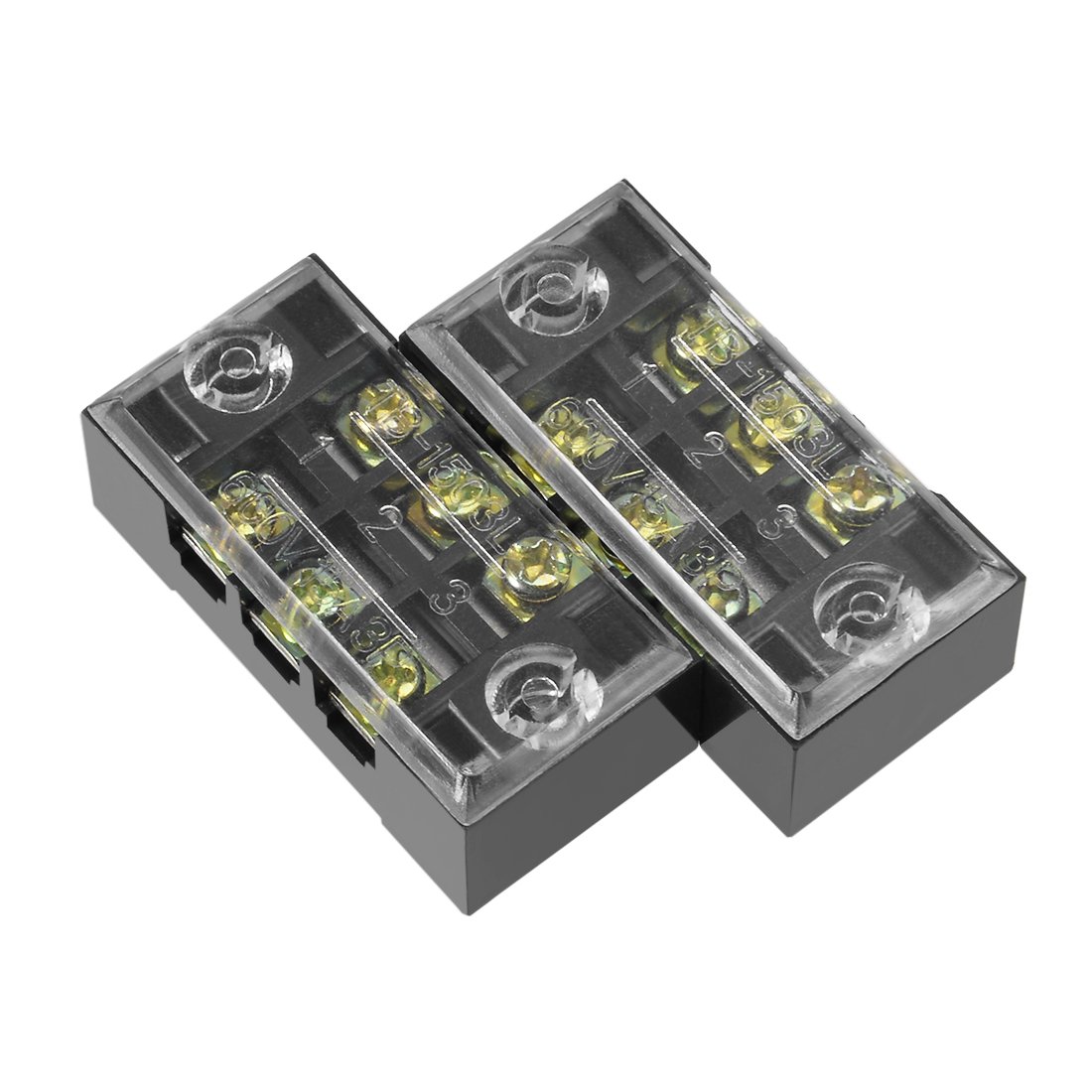 uxcell 2 Pcs Dual Rows 3 Positions 600V 15A Cable Barrier Block Terminal Strip TB-1503L