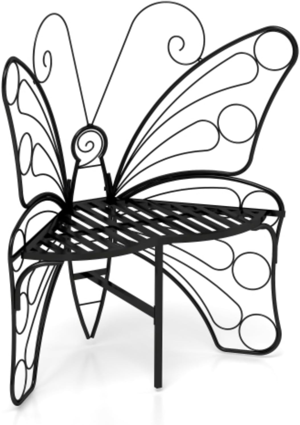 Modern Butterfly Metal Garden Bench, Outdoor Bench Patio Seating, Park Bench Outdoor Seating, Multifunctional Chair for Garden, Patio, Park, Entrance, Black