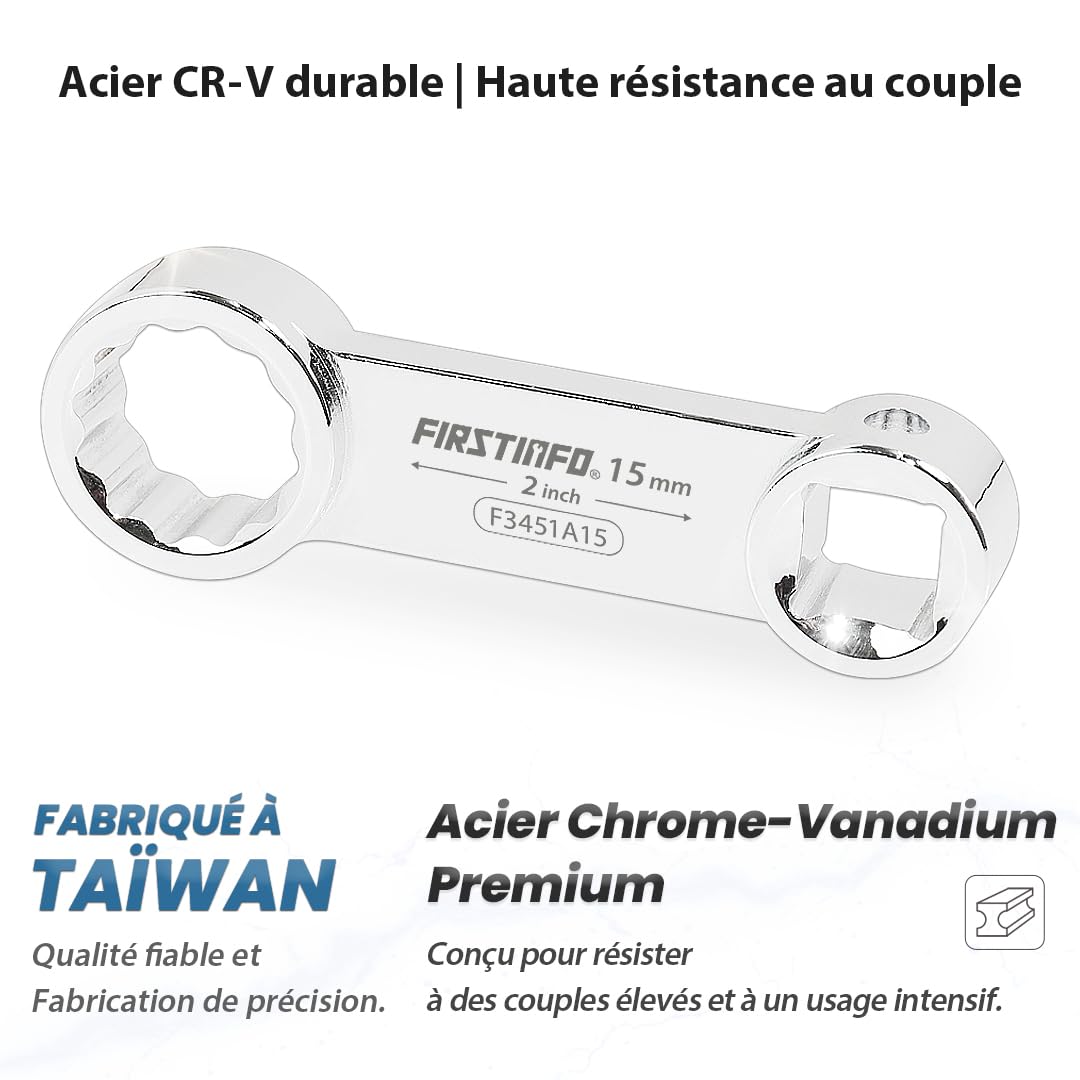 FIRSTINFO Jeu d'Adaptateurs de Couple 3/8 Pouce, 10 Pièces Métriques 10-19 mm, Clés à Œil 12 Pans en Acier Chrome-Vanadium avec Coffret EVA F3451A