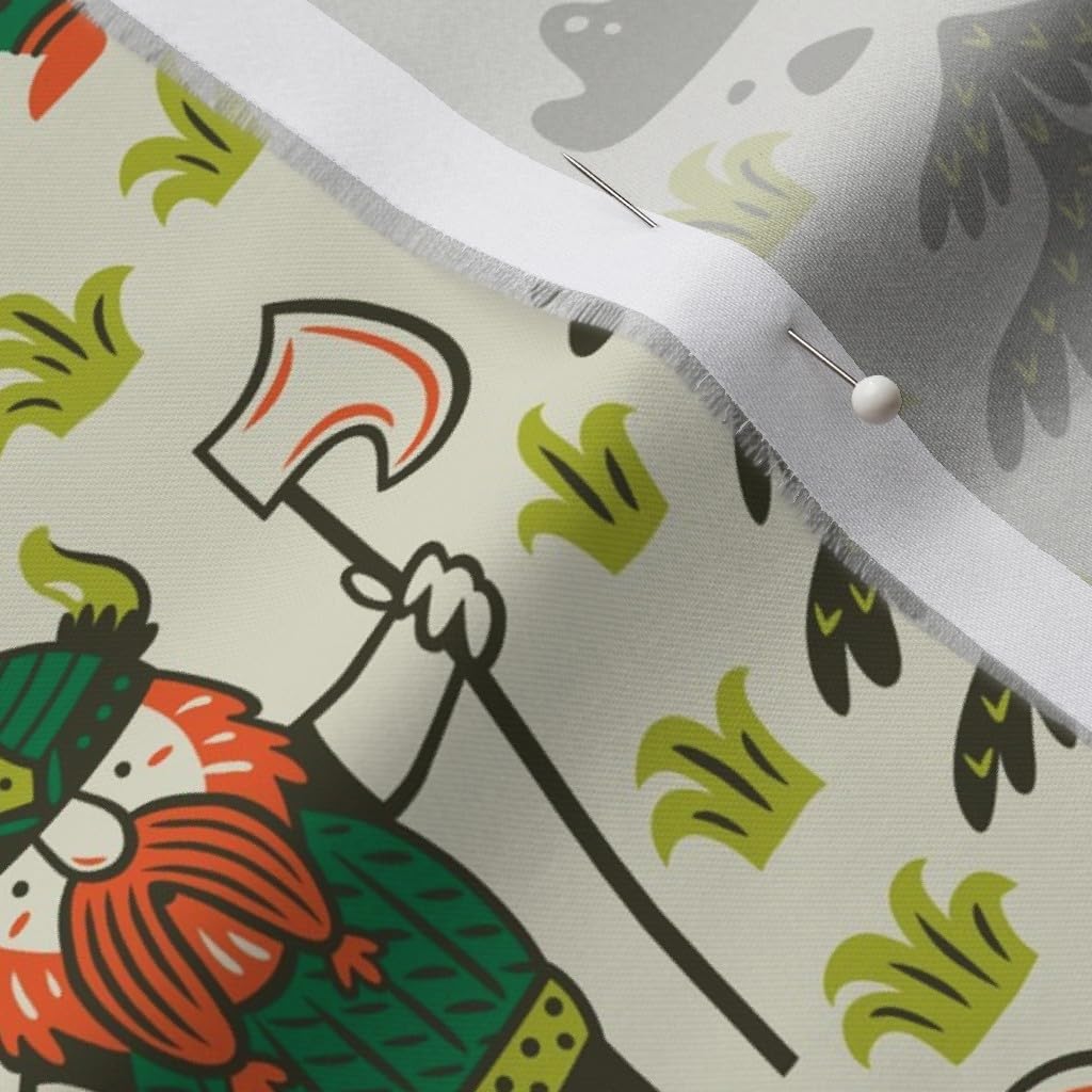 Spoonflower Fabric - Viking Dragon Animal Boy Ship Green Orange Illustration Fantasy Printed on Organic Cotton Sateen Fabric by The Yard - Sewing Quilting Apparel Home Decor