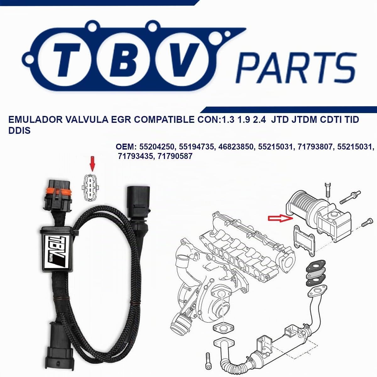 Emulador Válvula EGR Compatible con Motores 1.3/1.9/2.4 JTD JTDM CDTI TID DDIS – Referencias 55186214, 55194734, 55205455, 55215032, 1477144