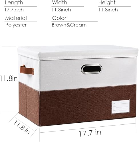 Miniatura 180 de PRANDOM Contenedor de almacenamiento plegable con tapa, caja de almacenamiento plegable de tela, cesta organizadora con tapa, para el hogar, Beige