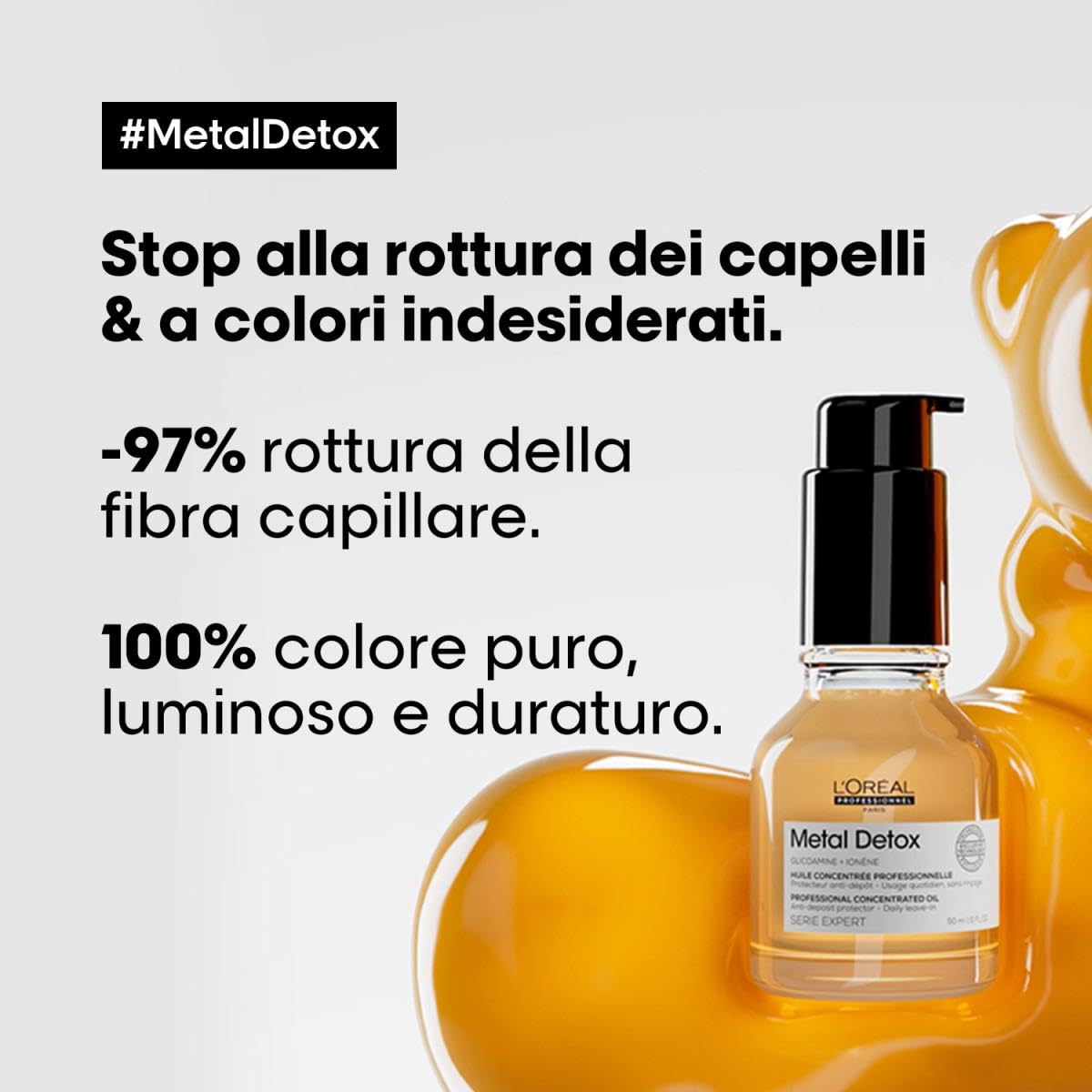 L'Oréal Professionnel Olio per Capelli, Stop a Rottura e a Colori Indesiderati, Per Capelli Brillanti e Morbidi, Senza Risciacquo, Metal Detox, 50 ml
