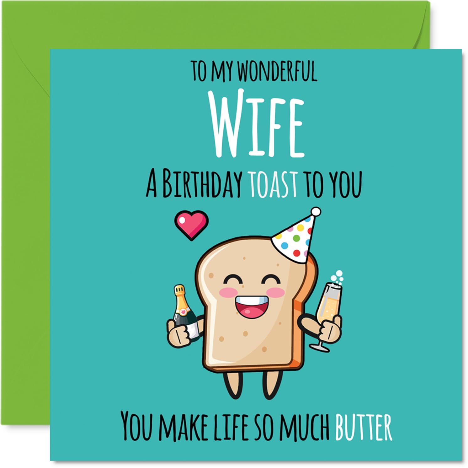 Wife Birthday Card - Cute Toast - Happy Birthday Card for Wife from Husband Partner, 145mm Anniversary Greeting Cards