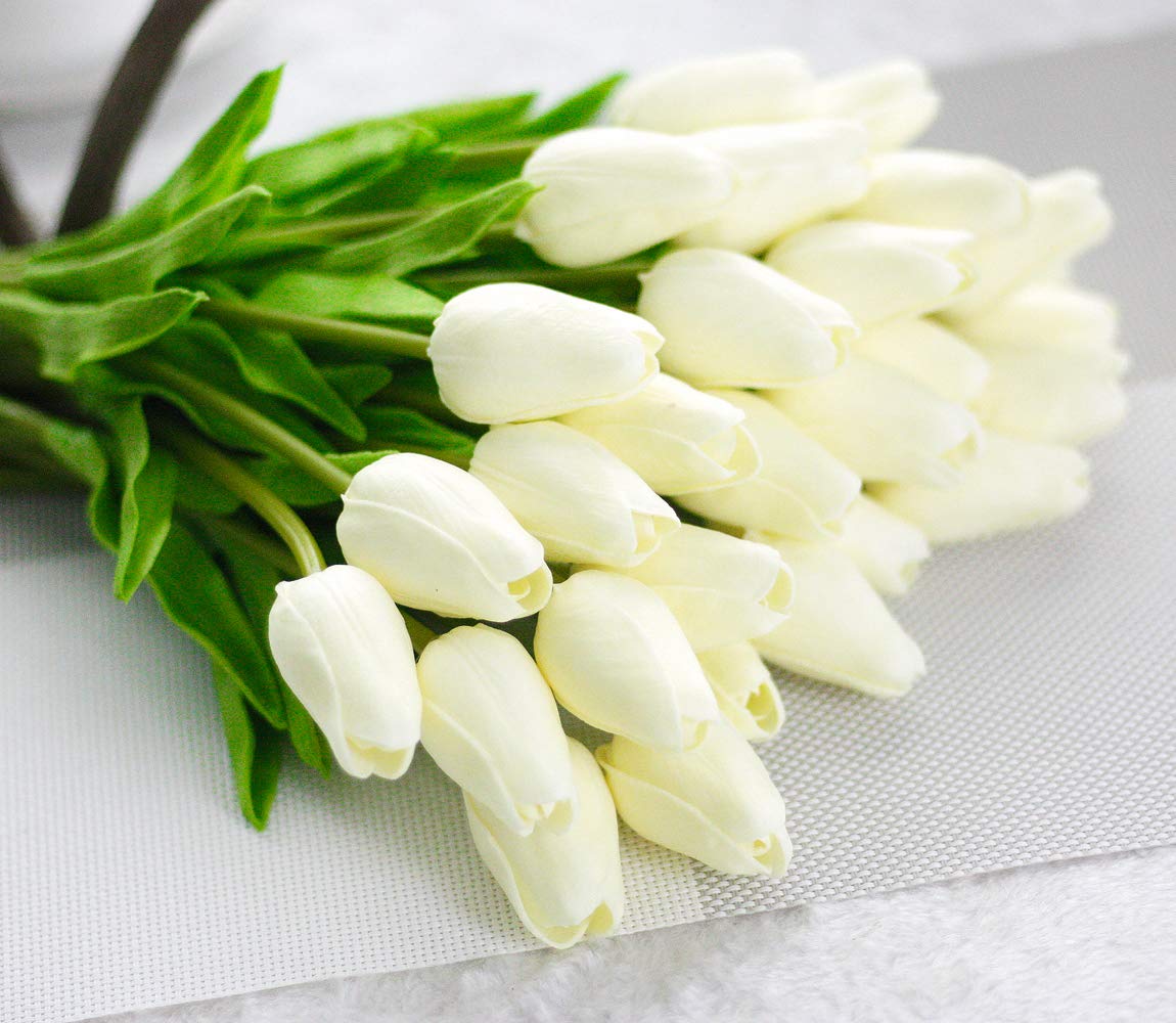 200 Tulipes Artificielles Blanches 33cm - Fleurs PU Réalistes Pour Décoration