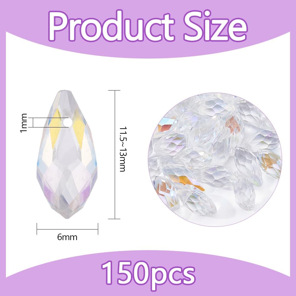 DICOSMETIC 150Pcs Teardrop Crystal Glass Beads 13x6mm Glass Faceted Beads Clear AB Bead Top Drilled Sun Catcher Bead for Bracelet Necklace Jewelry Making, Hole: 1mm - Image 2