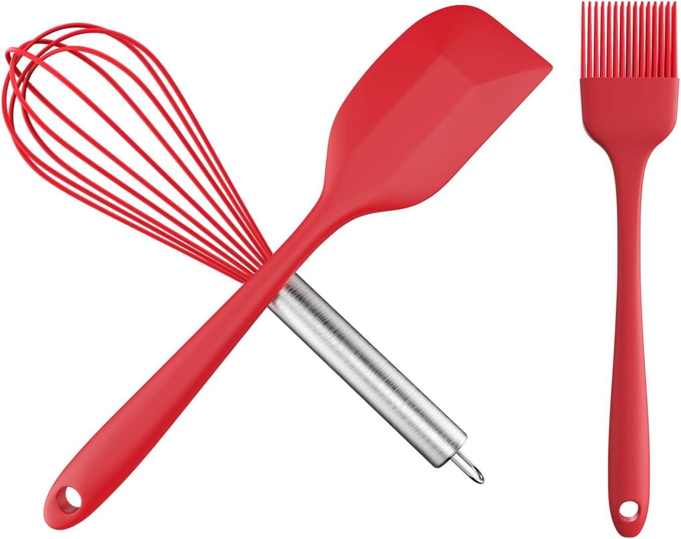 Ouddy 8"+10"+12" Stainless Steel Wire Whisks Set Kitchen Wisks for Cooking, Beating, Blending, Stirring with Egg Separator and Silicone Brush, One Size, Z- 3 Pack