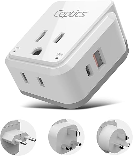 Ceptics China, Malasia Adaptador de Alimentación Juego de Viaje, 20W PD y QC, USB dual seguro y USB-C 3.1A-2 USA Outlet - Uso compacto en Hong Kong,