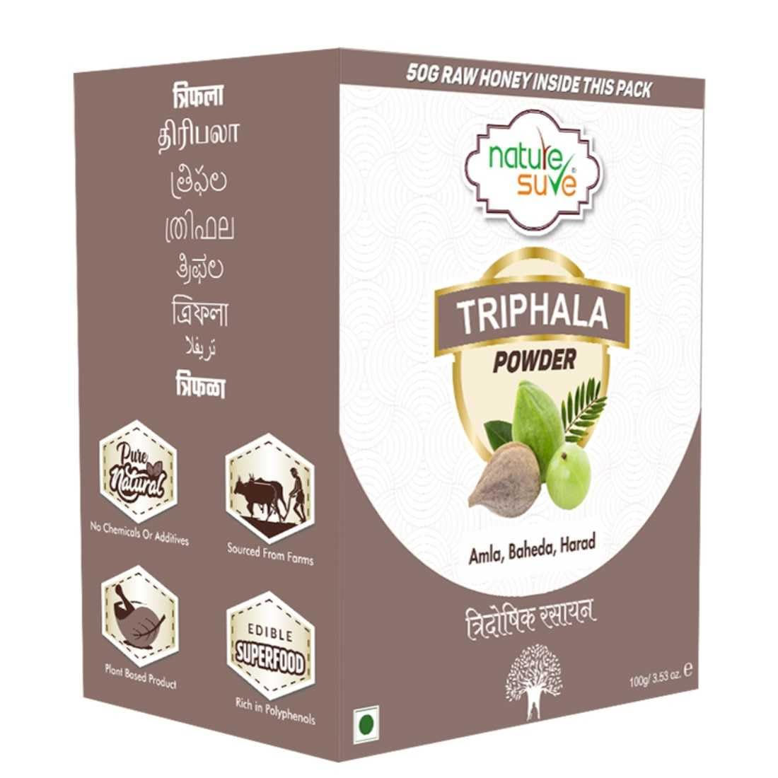 Nature Sure Triphala Powder 100g with Raw Honey 50g, Triphala Churan Supports Immune System, Colon & Digestion, For Balanced Gut Health, Herbal Supplement