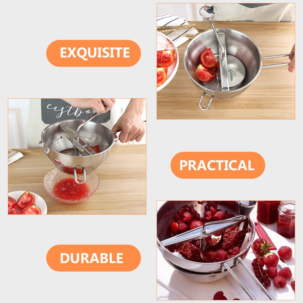 UPKOCH 1 juego de molino de alimentos rotativo de acero inoxidable para frutas y verduras, molinillo de manivela de mano, prensador de papas, prensa manual de trituradora de cocina, herramienta