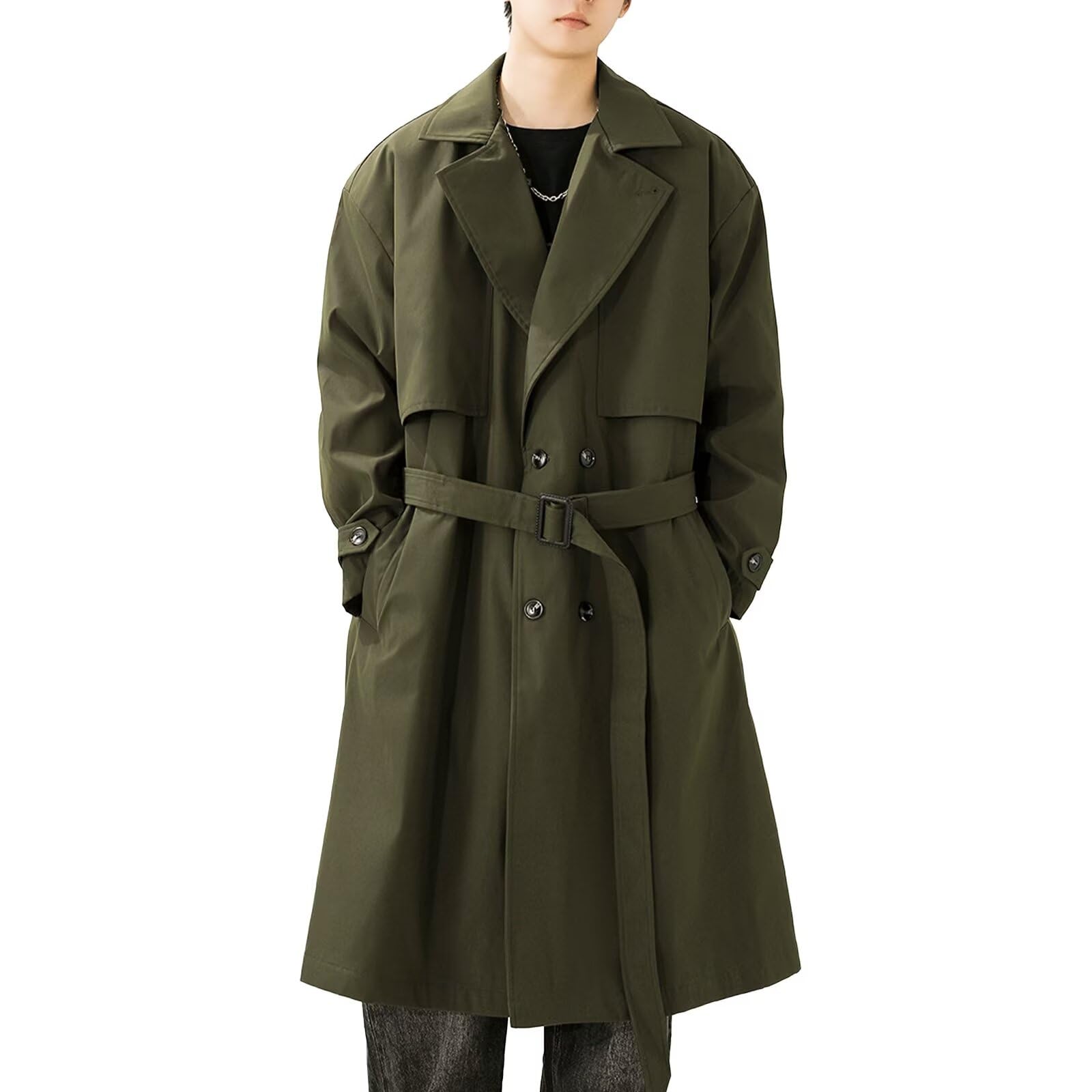 Trench Coat, Men's, Long, Spring Coat, 3 Colors, Outerwear, Jacket, Gentleman's Clothing, Loose, Business, Plain, Stylish, Windproof, Cold Protection, Casual, Simple, Autumn, Spring, Winter