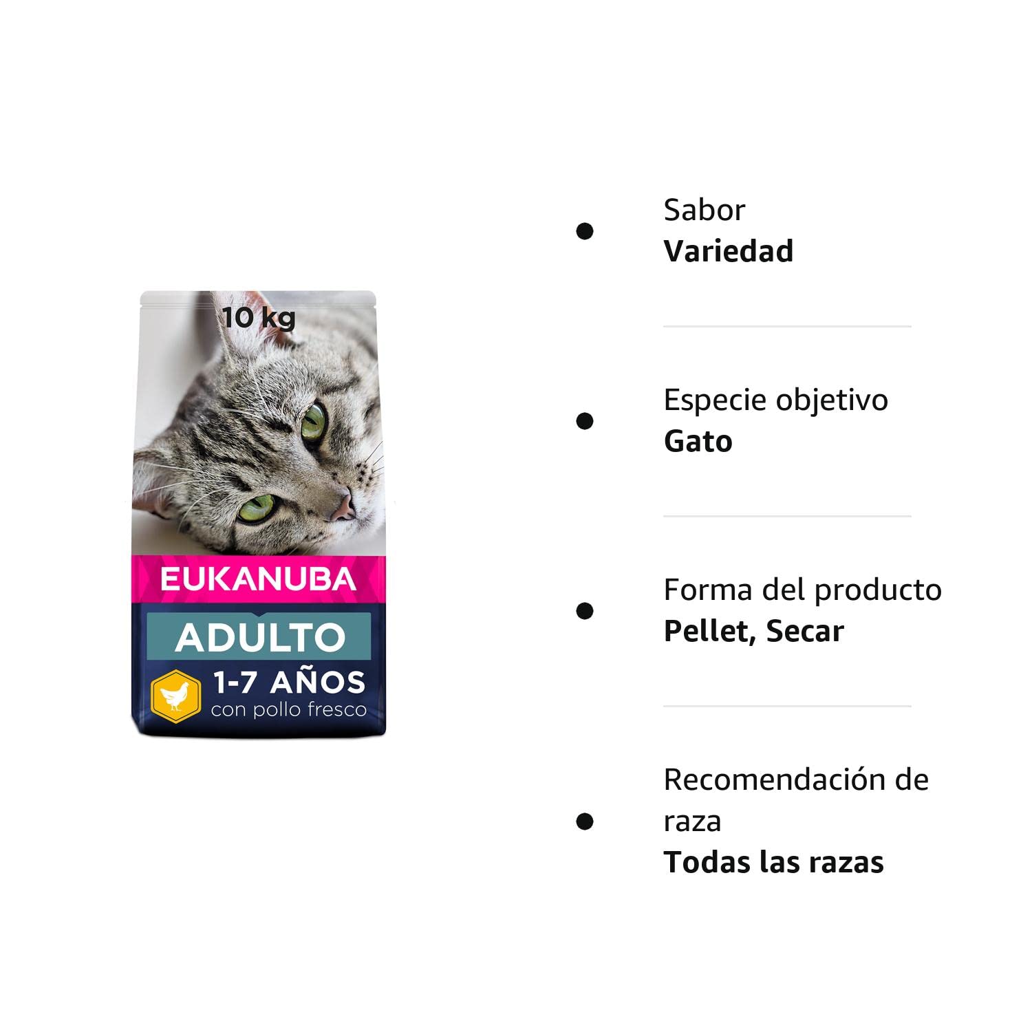 Eukanuba Alimento seco para gatos adultos, rica en pollo fresco, 10 kg