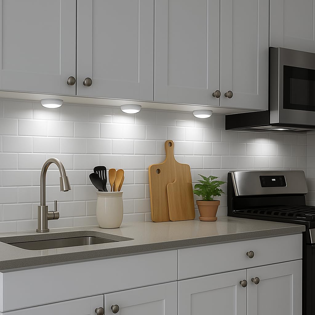 VIVALUXE Kablosuz LED Dokunmatik Işık Seti (3’lü), Uzaktan Kumandalı, Beyaz Işık, Ayarlanabilir Parlaklık, Zamanlayıcılı, Pil ile Çalışan Dolap ve Mutfak Altı Aydınlatma
