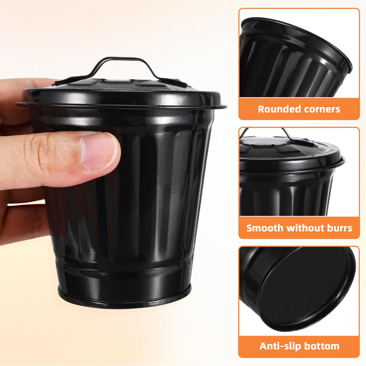 MAGICLULU Mini-Mülleimer Mit Deckel – 11x9x9 Cm, Schwarz, Metall, Für Schreibtisch & Home-Office