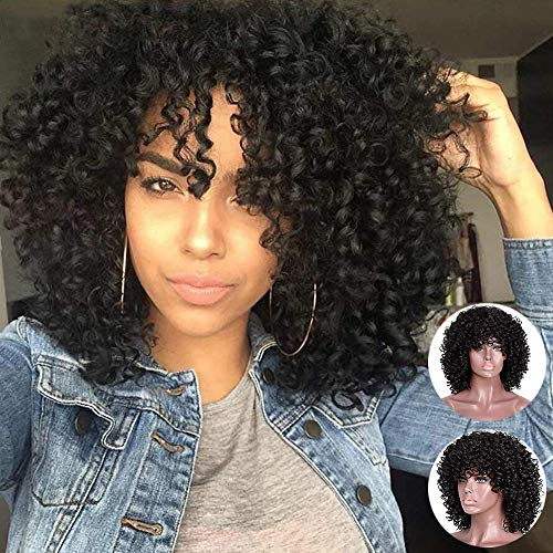 MERISIHAIR Curly Afro Wigs for Black Women Synthetic Heat Resistant Jet Black Short Curly Full Wigs for Black Women (Natural Black)