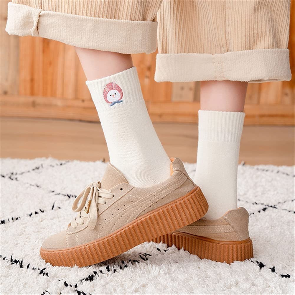 5 Pares de Calcetines de Tubo Retro, Calcetines de Mujer, Calcetines Gruesos cálidos de Felpa for otoño e Invierno, Calcetines de Conejito de Dibujos Animados a Cuadros